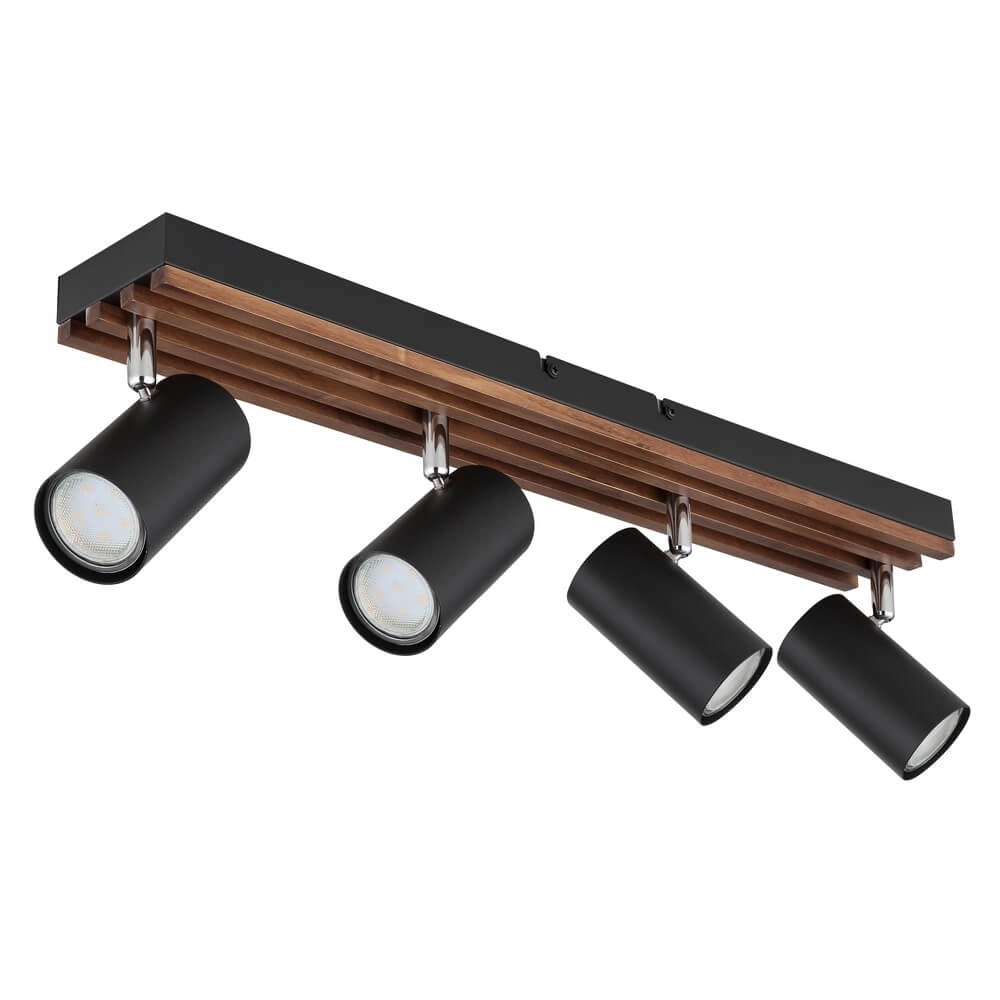Plafonnier Kayden 4 lumières noir avec bois Globo 9007371533442
