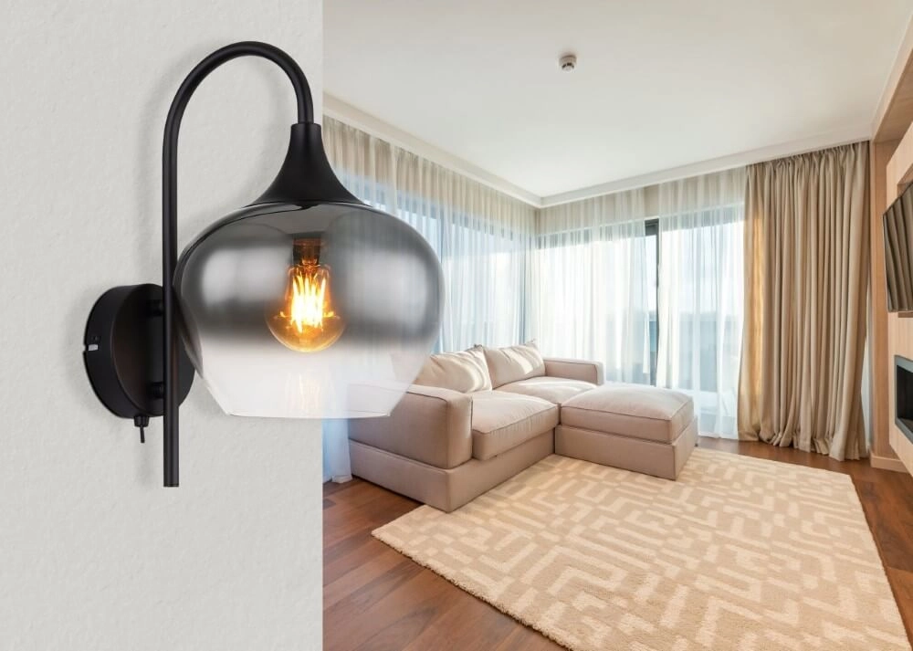 Applique noire Maxy avec verre fumé Globo 9007371451418