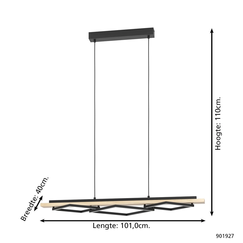 Suspension design Boyal noir avec bois Eglo 9008606351886