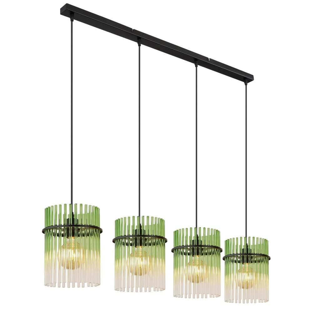 Suspension noire Gorley avec verre vert 4 lumières Suspension noire Gorley avec verre vert 4 lumières