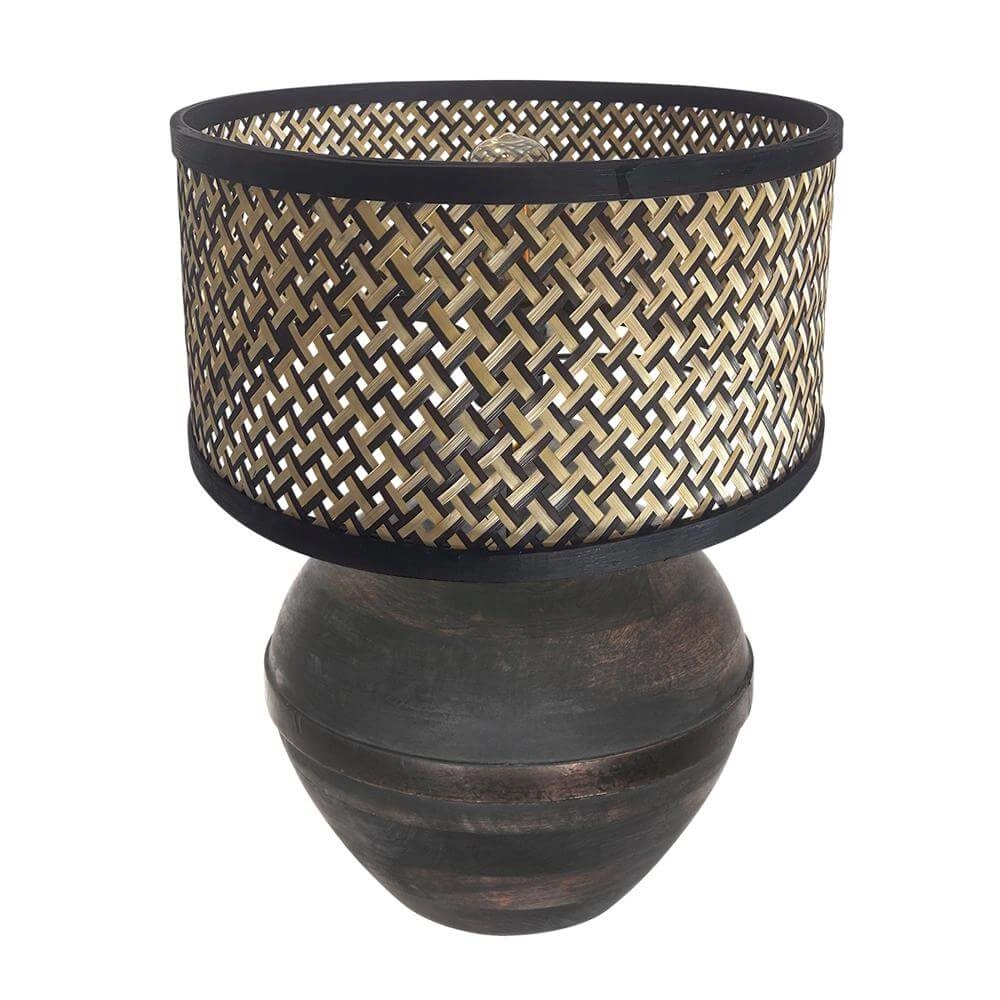 Lampe de table Lyons noir avec abat-jour en bambou 56cm