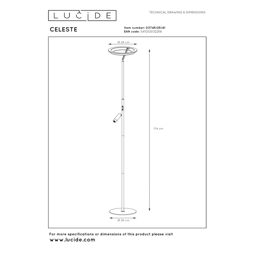 Lampadaire de conception Celeste brun sable Ø 28cm avec lumière de lecture Lucide 5411212032256