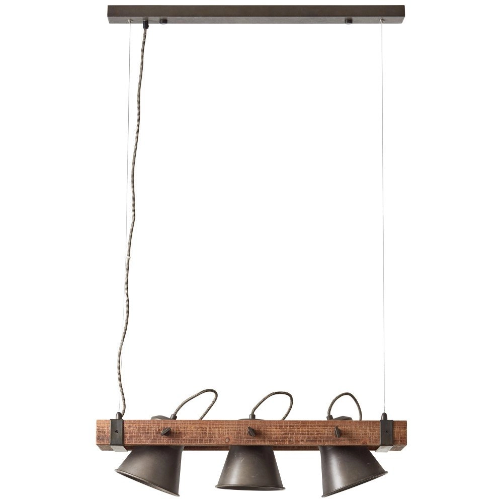 Lampe suspendue pour salle à manger Plow Noir antique à 3 lumières avec bois Brilliant 4004353359682