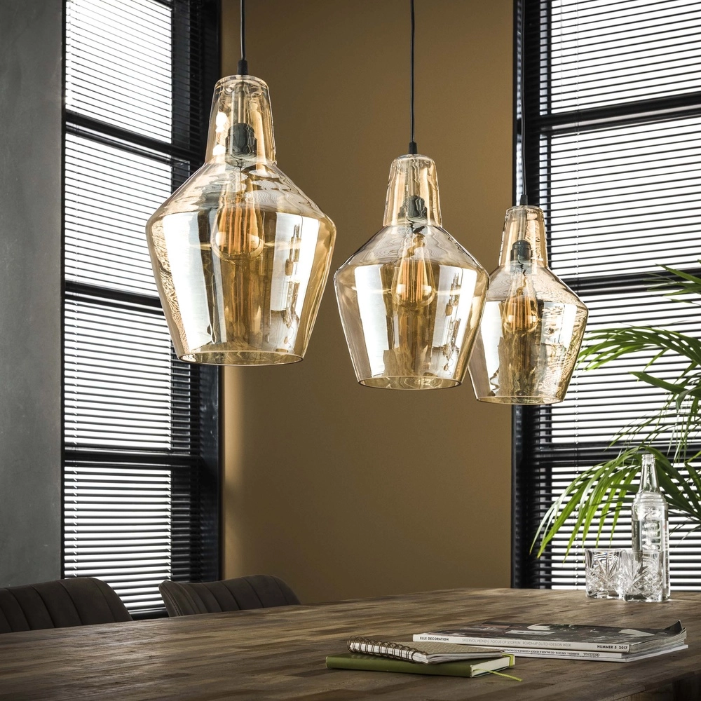 Lampe suspendue en verre Glass Verre ambré avec vieil argent Lyora 8716803513174