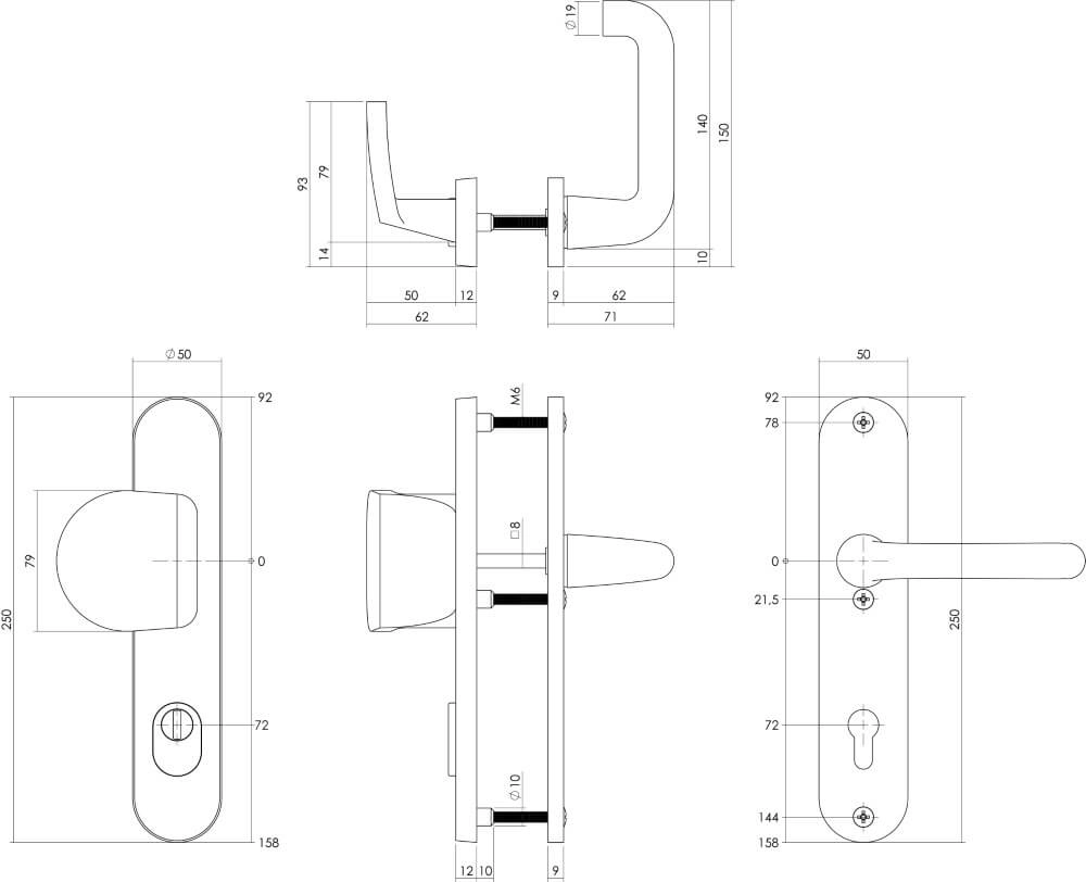 Quincaillerie de porte d’entrée ovale Vurano Protection contre la traction du noyau PC 72mm acier inoxydable Intersteel 8714186447758
