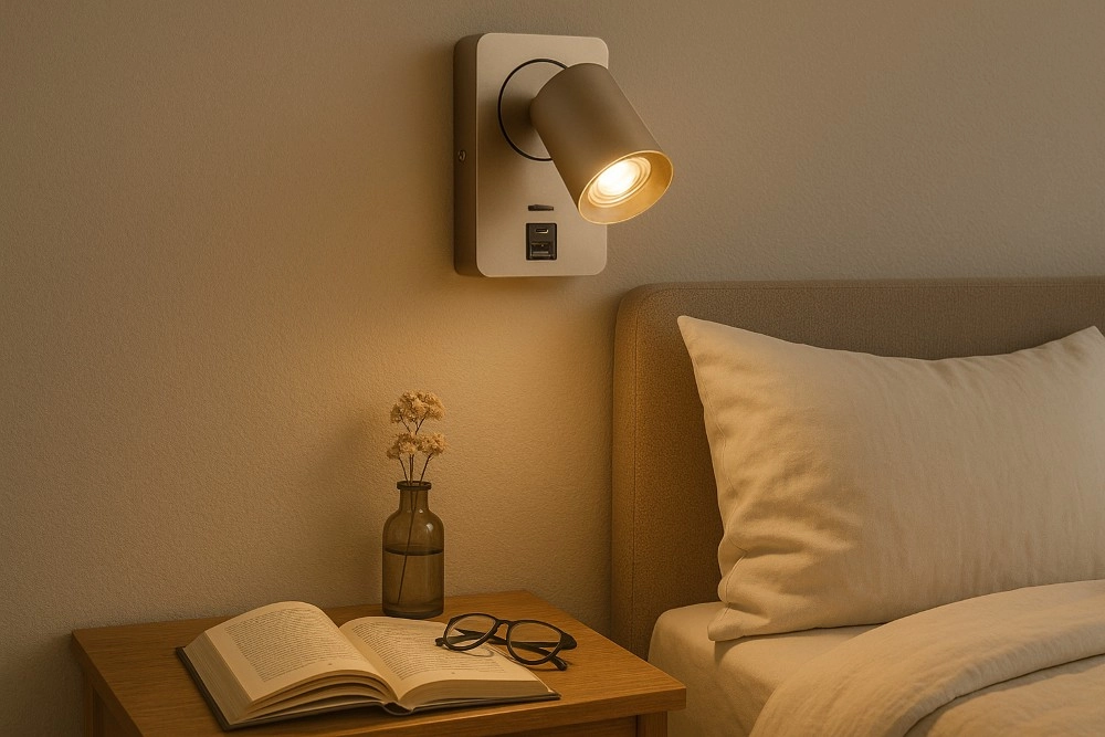 Lampe de chevet Megano USB champagne avec USB-A et USB-C Artdelight 8720701103634