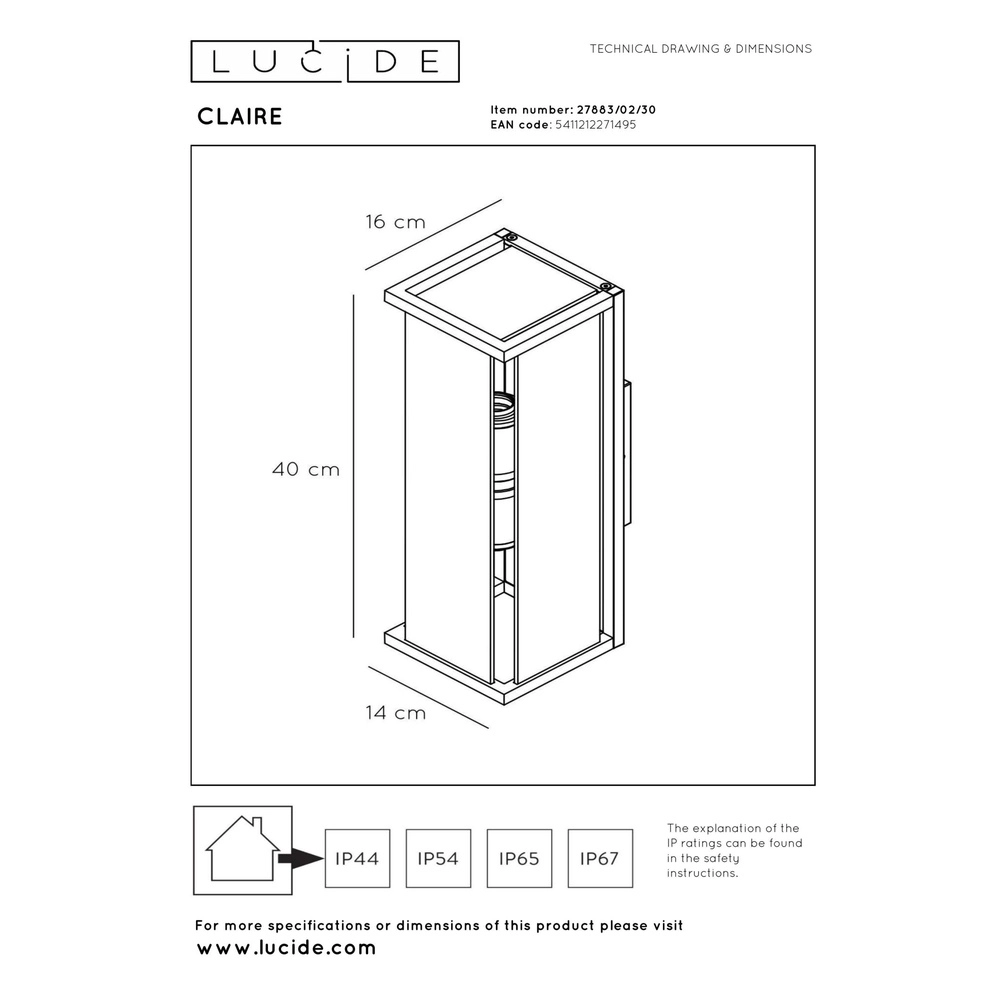 Lampe murale élégante Claire Double anthracite Lucide 5411212271495