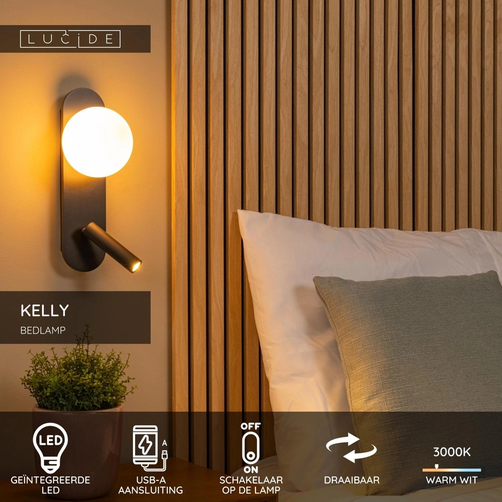 Lampe de chevet Kelly Noir Lucide 5411212771407