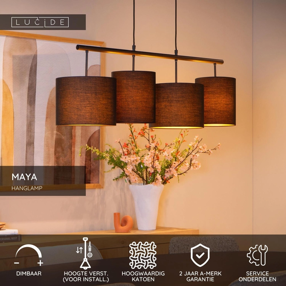 Lampe suspendue à 4 lumières Maya Noir Lucide 5411212452566