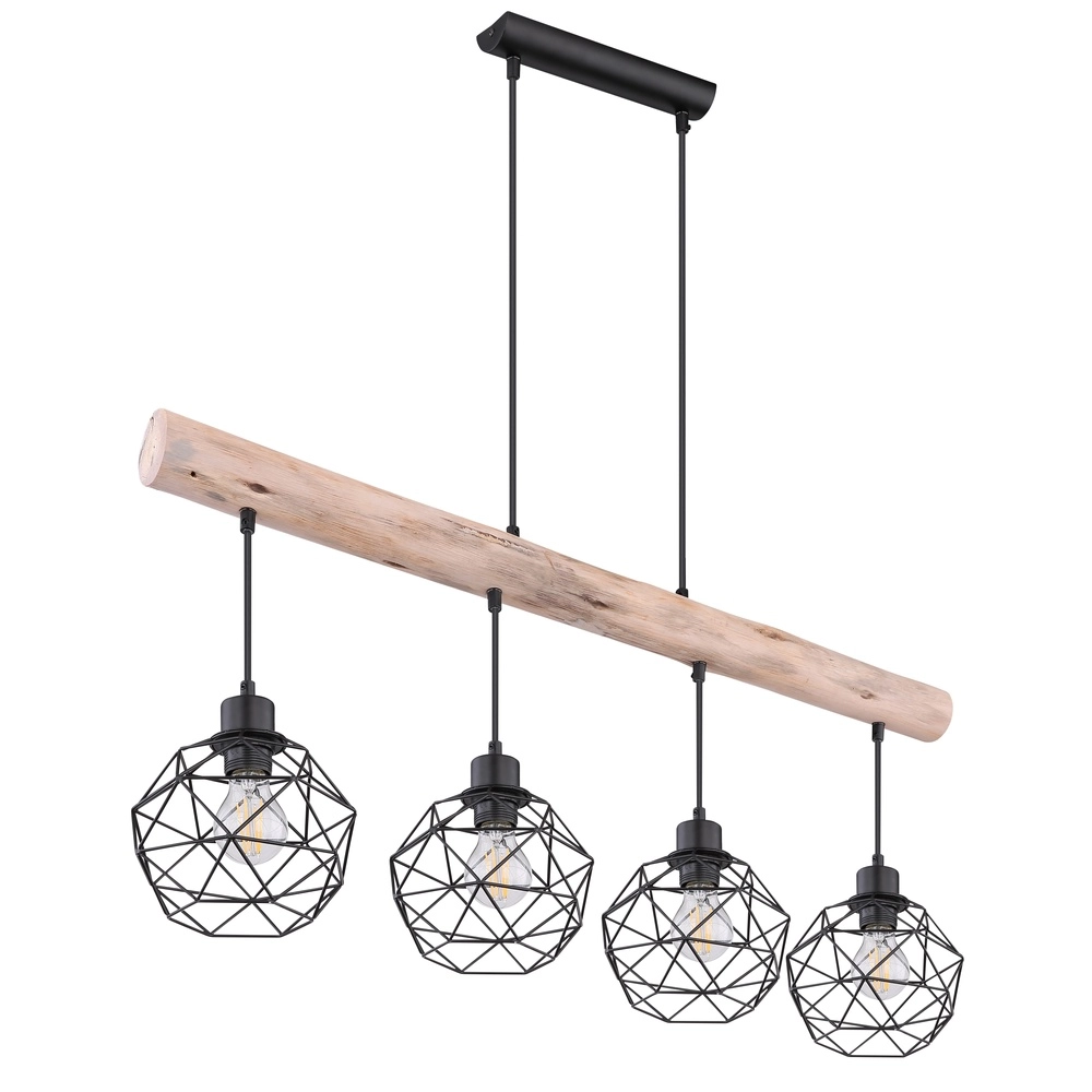 Lampe de table à manger à 4 lumières Theodor noir avec bois Globo 9007371400676