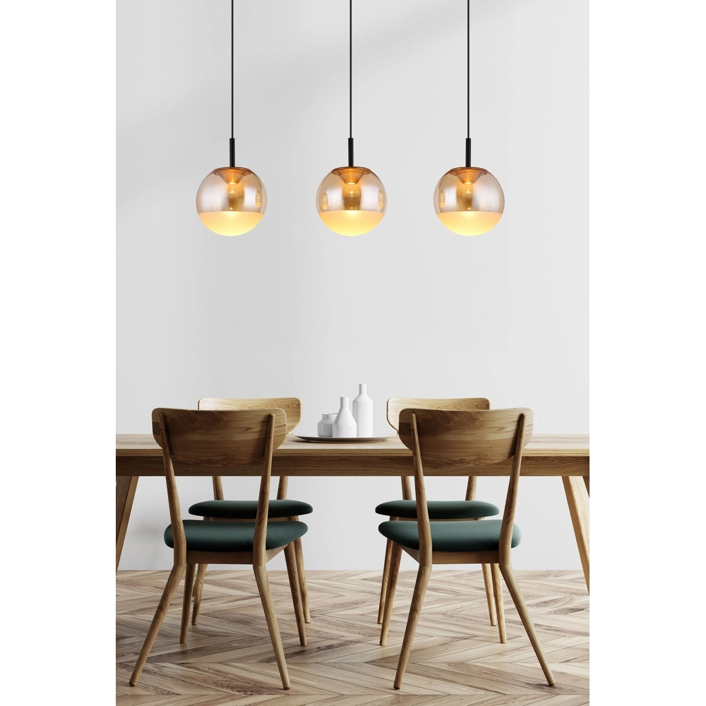 Lampe pendante de conception Severin Noir 3 clairs avec verre ambré Globo 9007371549931