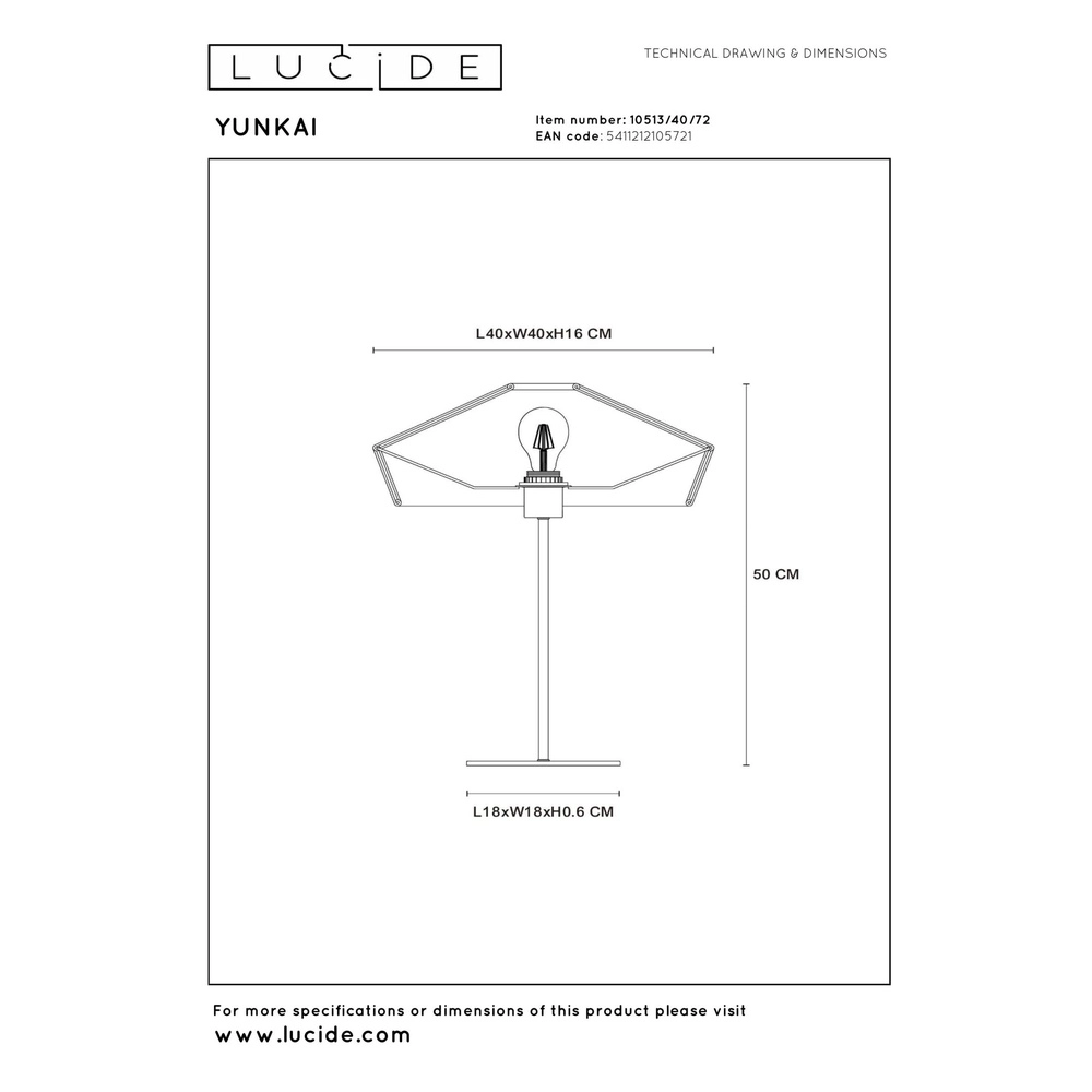 Lampe de table Yunkai Ø 40 cm noir avec rotin Lucide 5411212105721