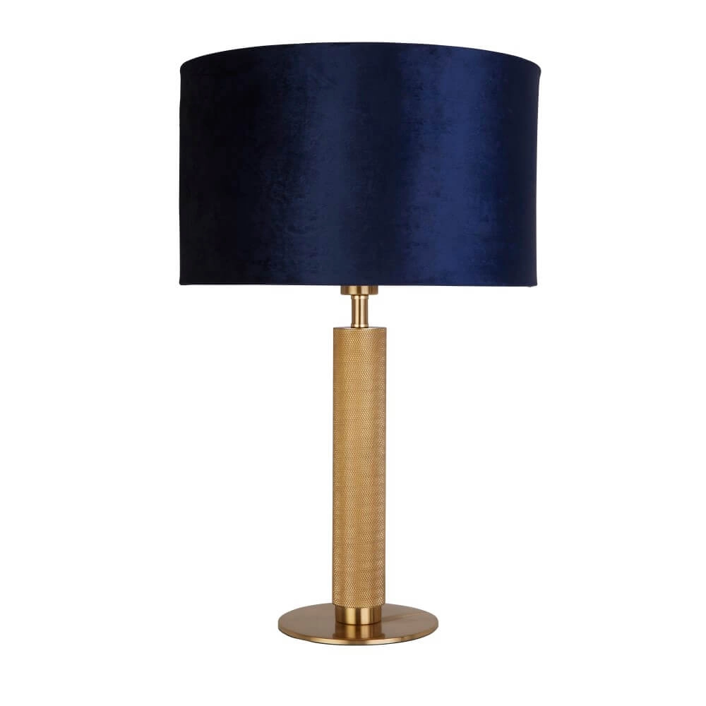 Lampe de table dorée London avec capuche bleue