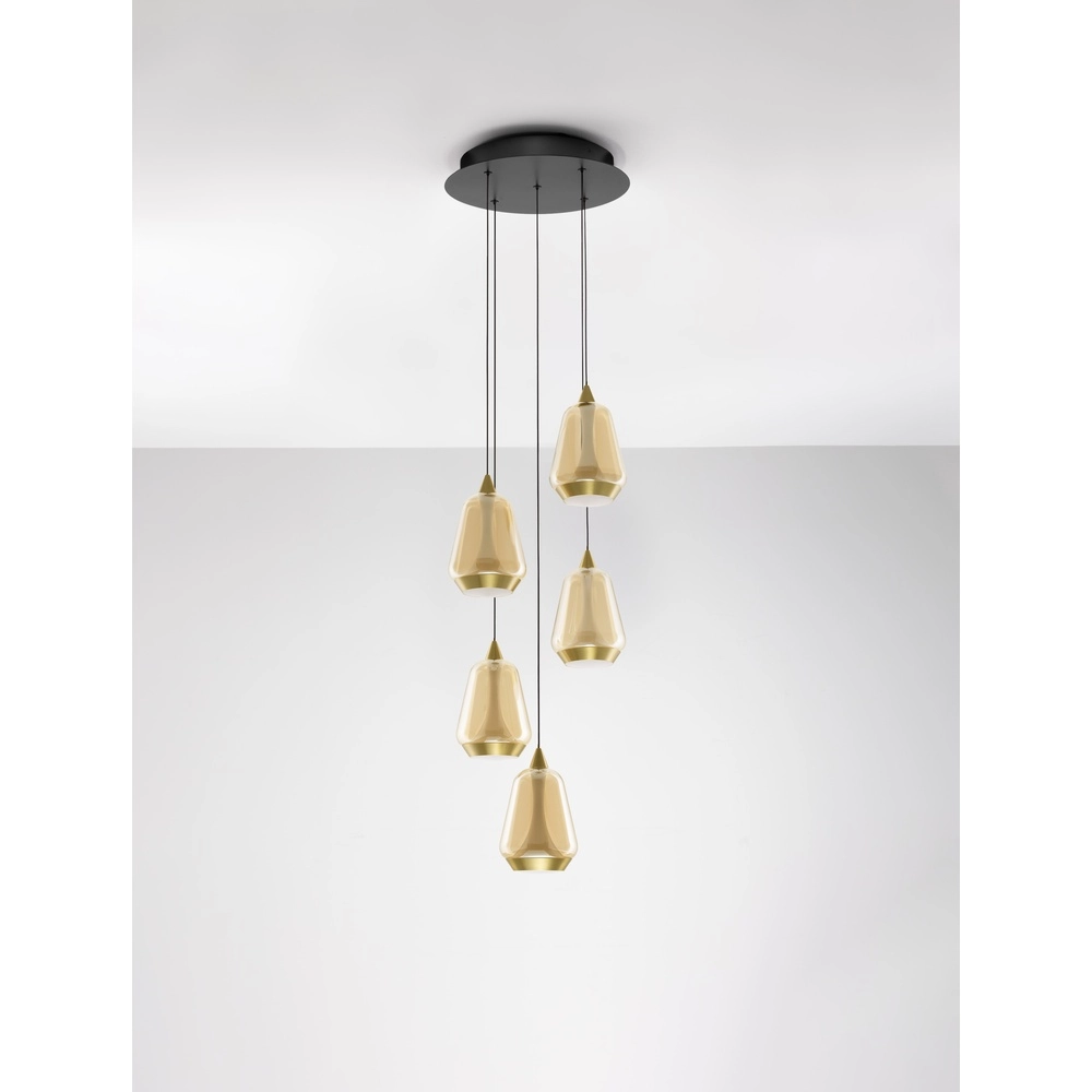 Suspension design Alish Verre ambré à 5 lumières Lyora 5212017477736