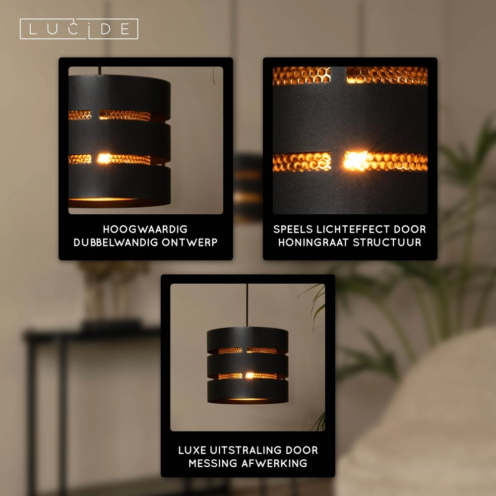 Lampe suspendue Rosas 3 noir clair avec or Lucide 5411212211828