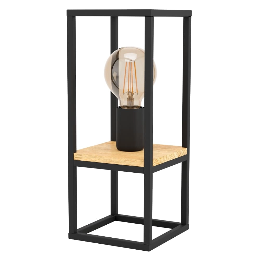 Lampe de table Libertad noir avec du bois
