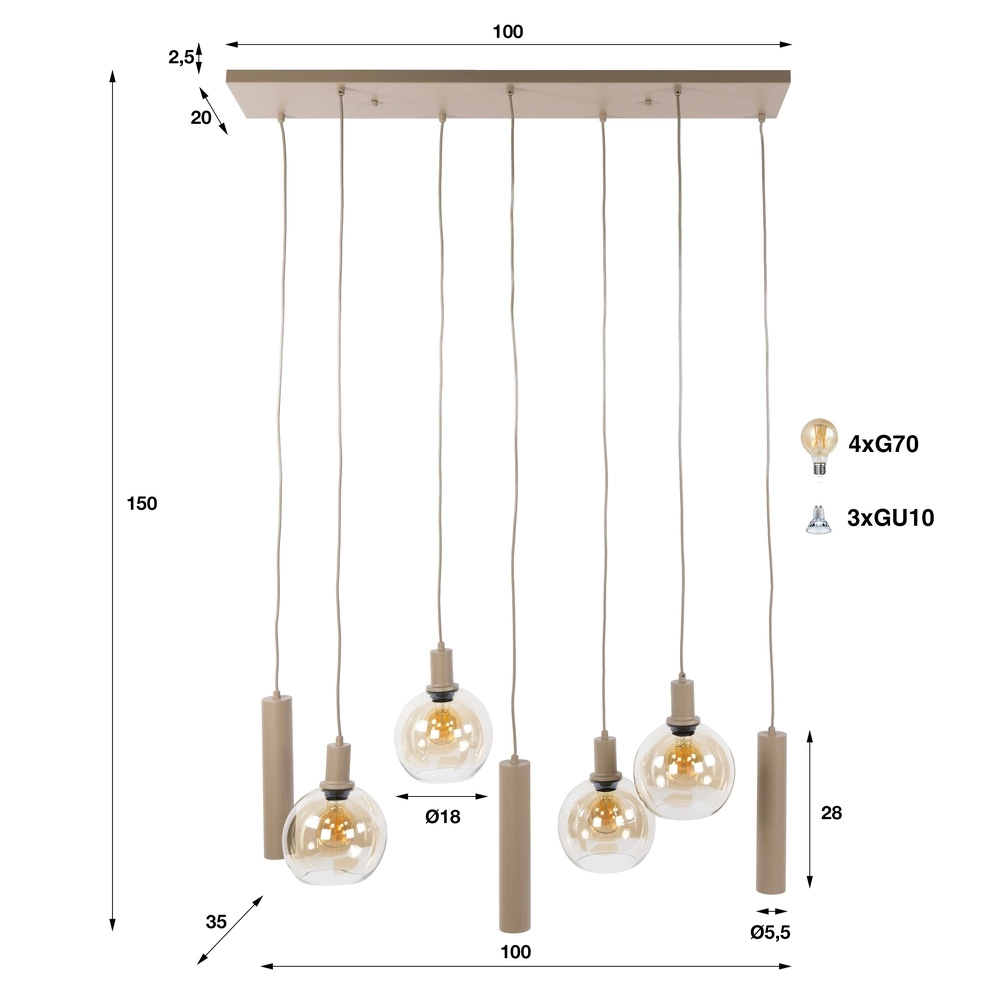 Lampe pendante de conception Sfera Brun sable 7 clairs Lyora 8716803515161