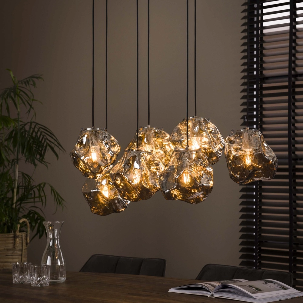 Lampe pendante de table à manger Rock 7 lumières - verre argenté