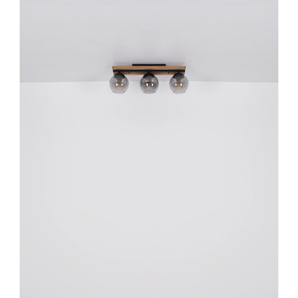 Lampe de plafond à 3 lumières Conni noir avec bois Globo 9007371448739