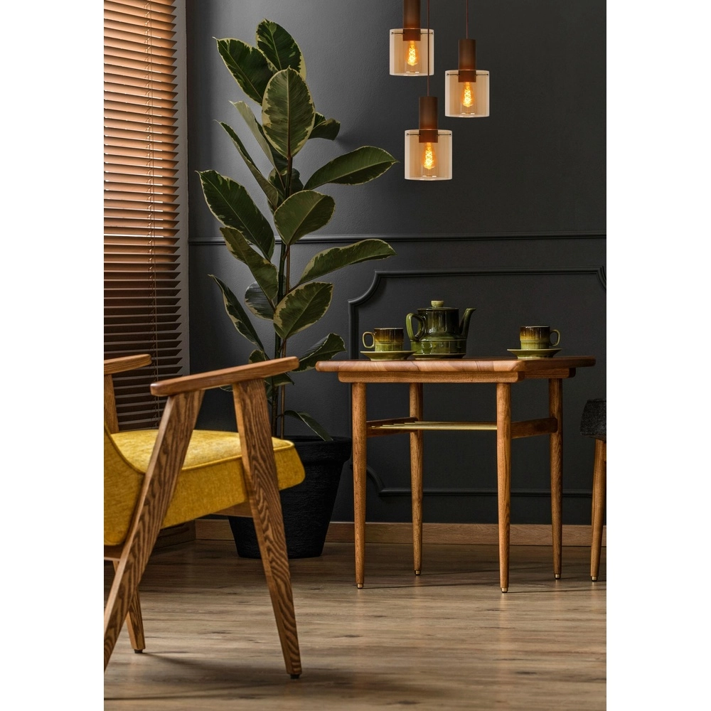 Lampe suspendue Toledo Trois lumières en verre ambré Lucide 5411212740861