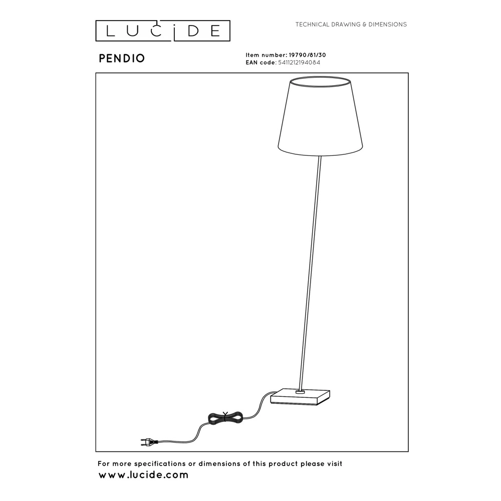 Lampe de pied Pendio Noir avec capuche blanche Lucide 5411212194084