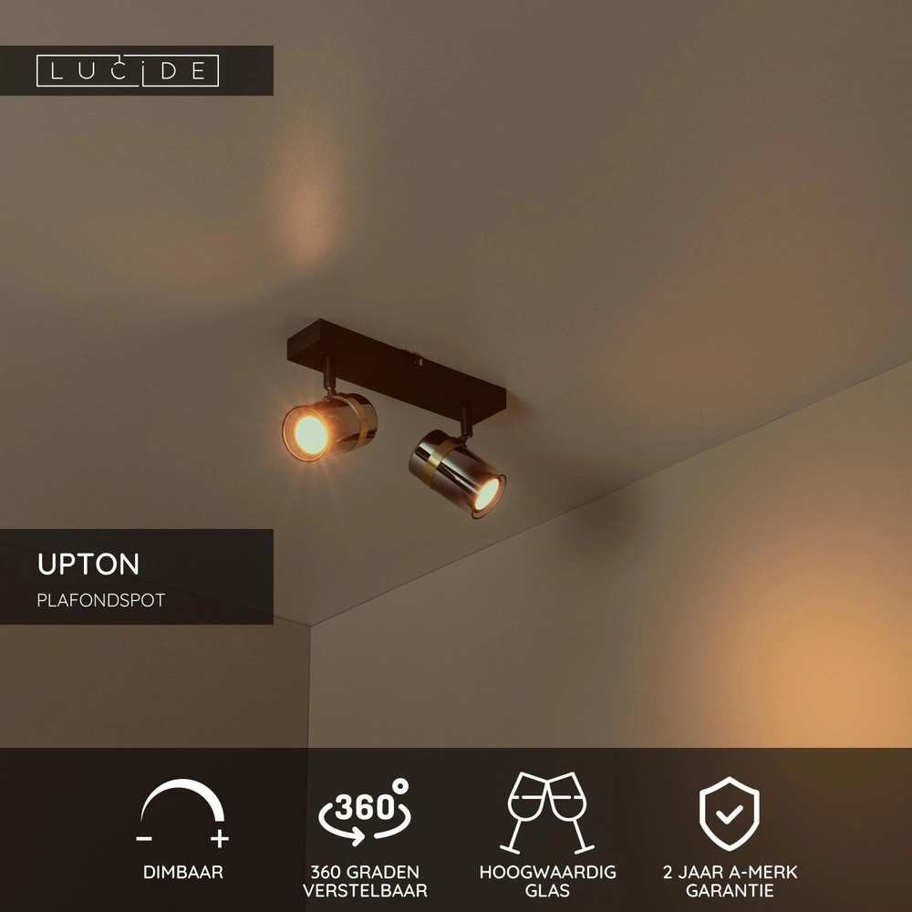 Projecteur de plafond Upton 2-noir clair Lucide 5411212570024