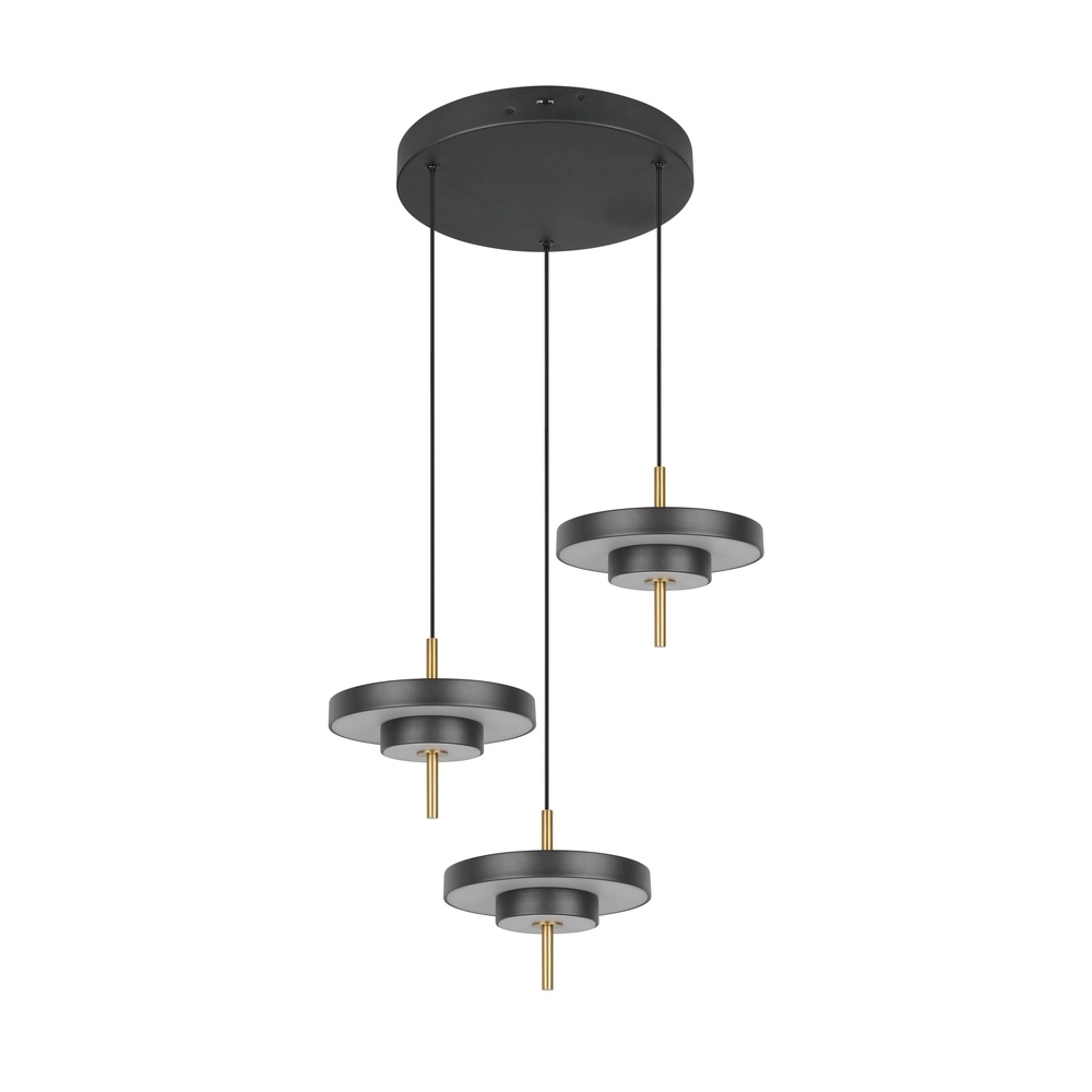 Suspension 3 lumières Keaton Rond noir avec or Trio 4017807655247