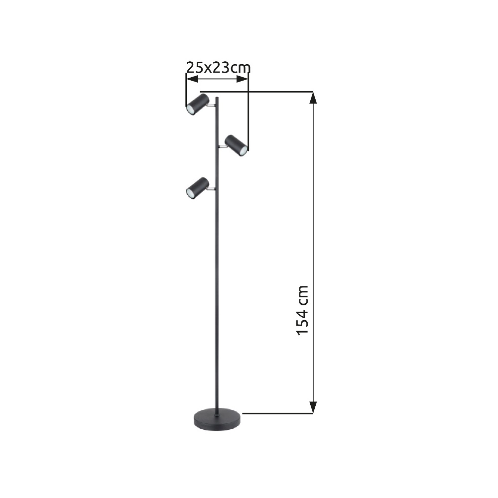 Lampe sur pied à 3 lumières Robby Noir Globo 9007371419845