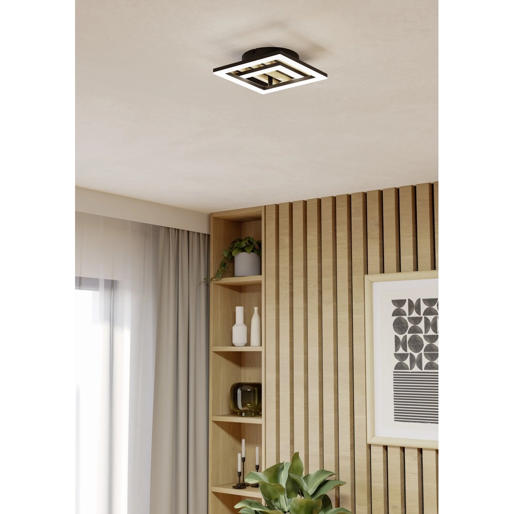 Lampe de plafond moderne Cembrano noir avec un carré en bois 34 cm Eglo 9008606388189