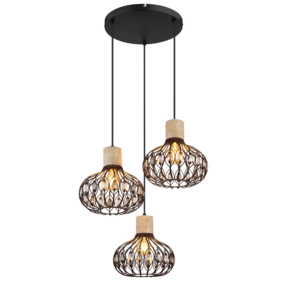 Lampe pendante à 3 lampes Dorthy Country Black