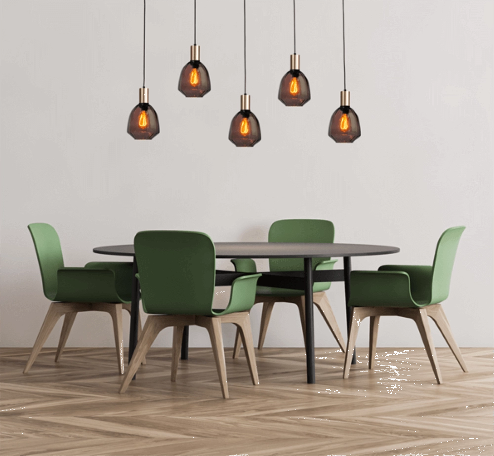 Lampe suspendue 5 lumières - dorée - Porto avec des lunettes rouges Nicolette Masterlight 8718121270333