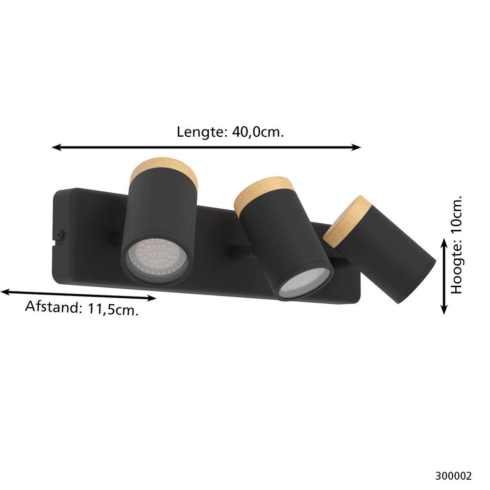 Plafonnier Consuma 3 lumières noir avec bois Eglo 9008606323661