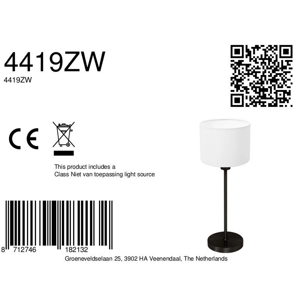 Lampe de table noire Noor avec capot blanc Steinhauer 8712746182132