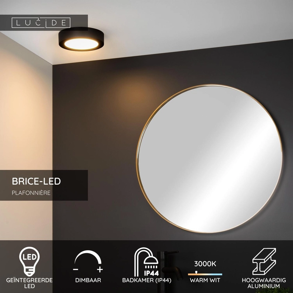 Éclairage de plafond Brice-Led Ø 18cm - IP44 noir Lucide 5411212281210