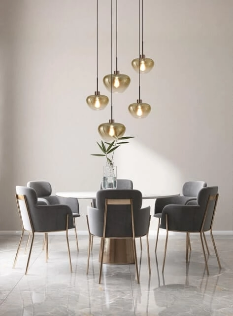 Suspension 5 lumières Genua marron avec 3x verre doré Ø 24cm et 2x Ø 29cm Masterlight 8718121357096