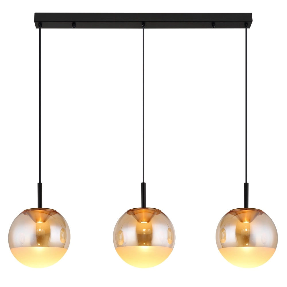 Lampe pendante de conception Severin Noir 3 clairs avec verre ambré Globo 9007371549931