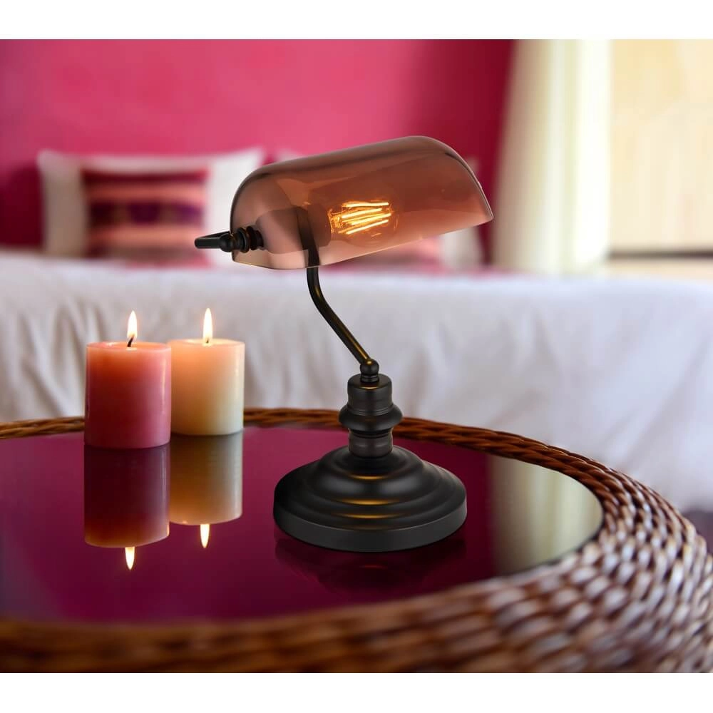 Lampe de bureau classique Antique noir avec verre brun Globo 9007371474141