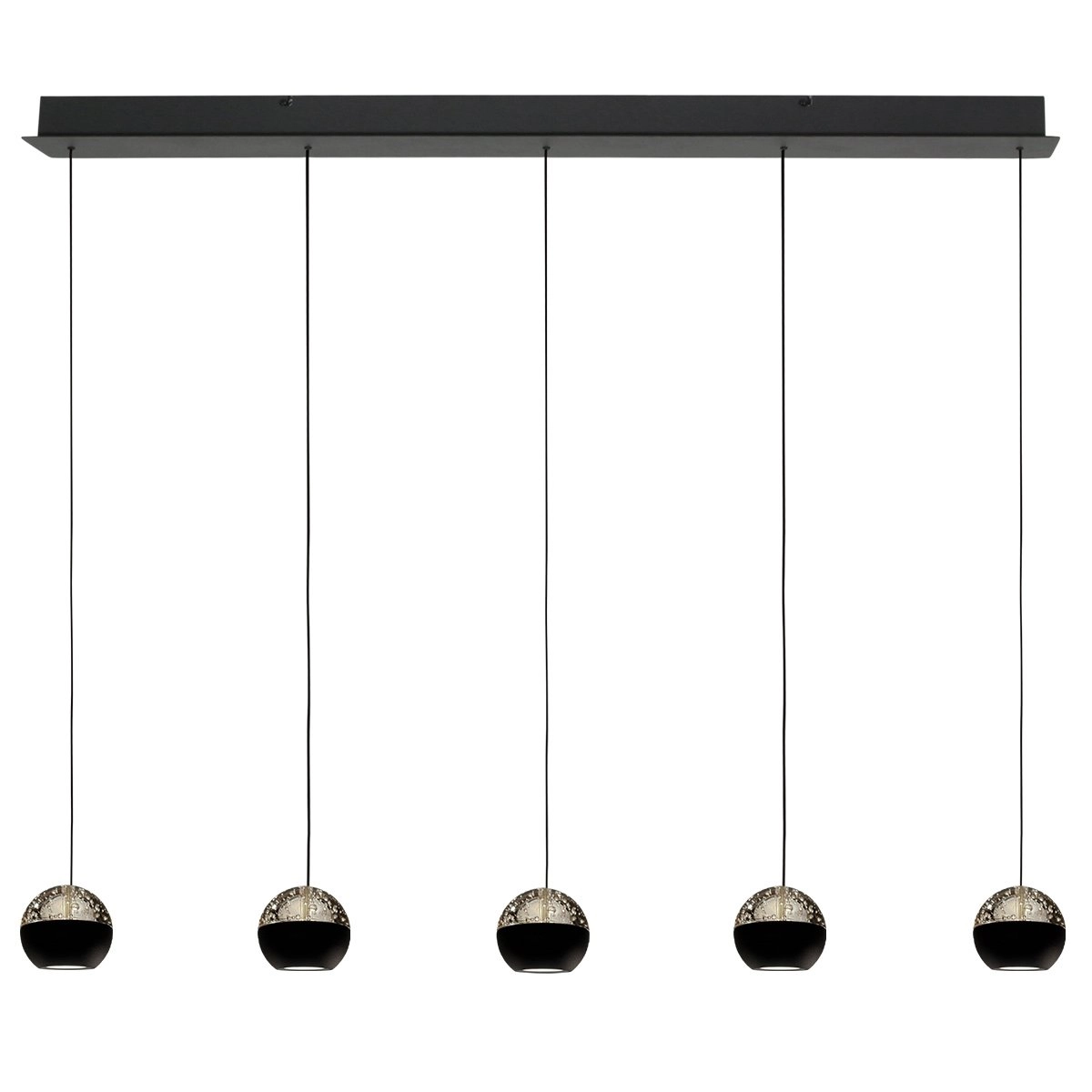 Lampe pendante de table à manger à 5 lumières Belluno LED - Noir avec verre Steinhauer 8712746183900