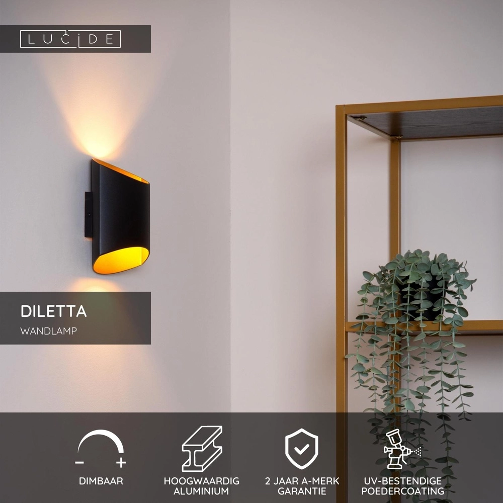 Lampe murale de conception Diletta Noir Lucide 5411212093554