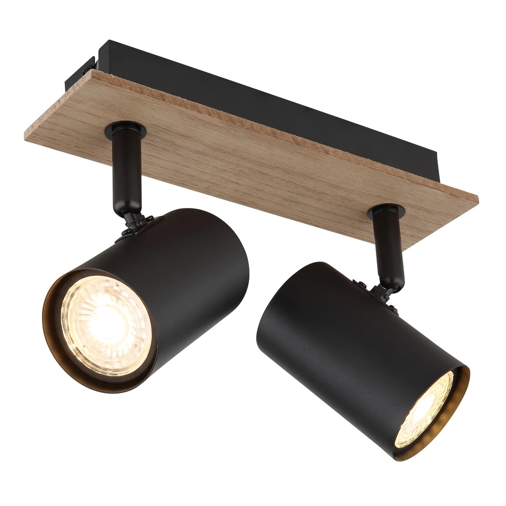 Lampe de plafond Linca 2-noir clair avec bois