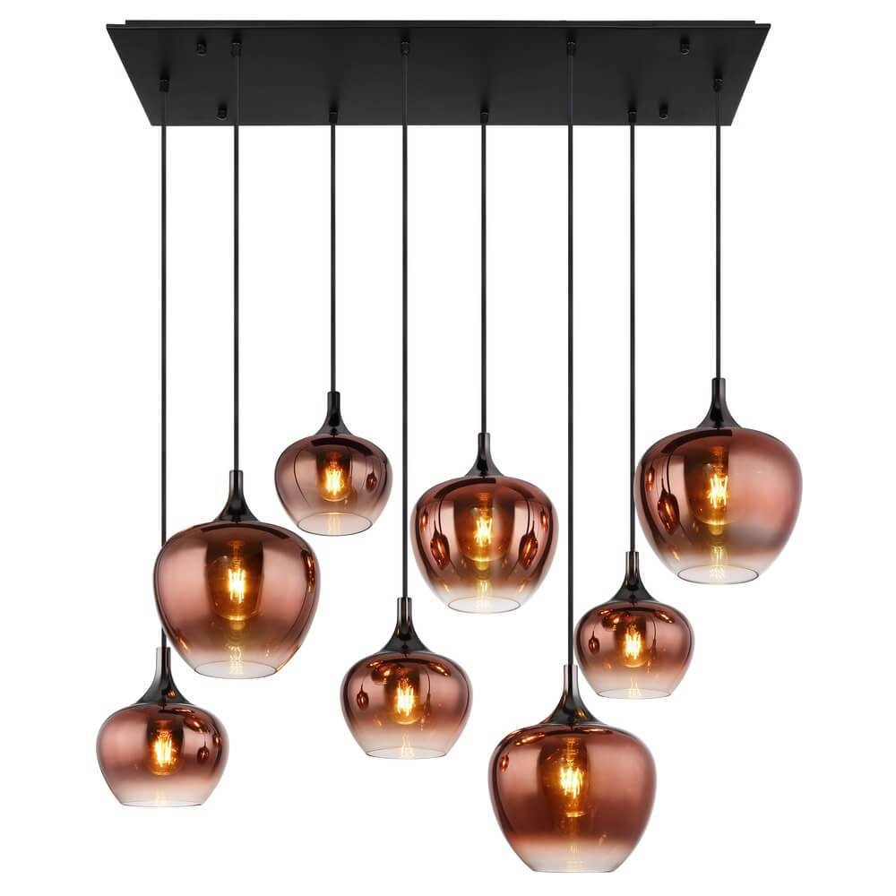 Suspension noire Maxy avec verre rouge 8 lumières Globo 9007371453986