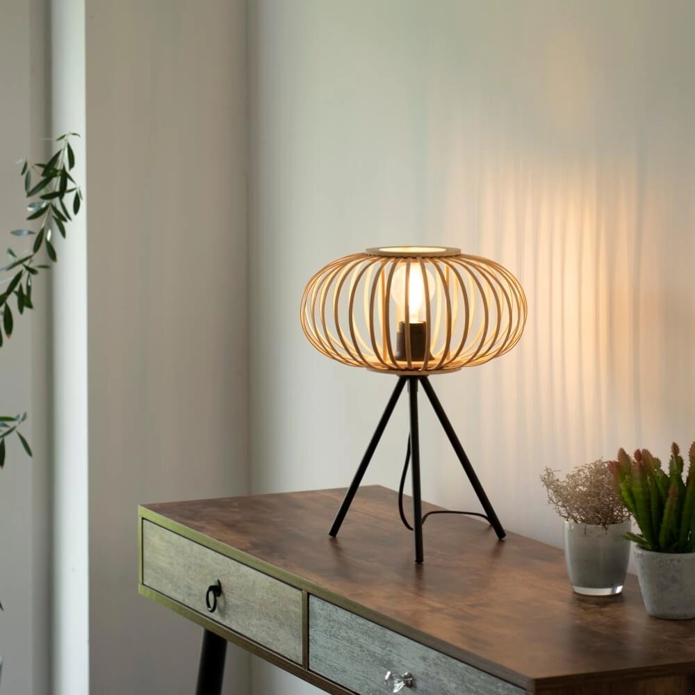 Lampe de table trépied Racoon bois Just Light 4043689987596