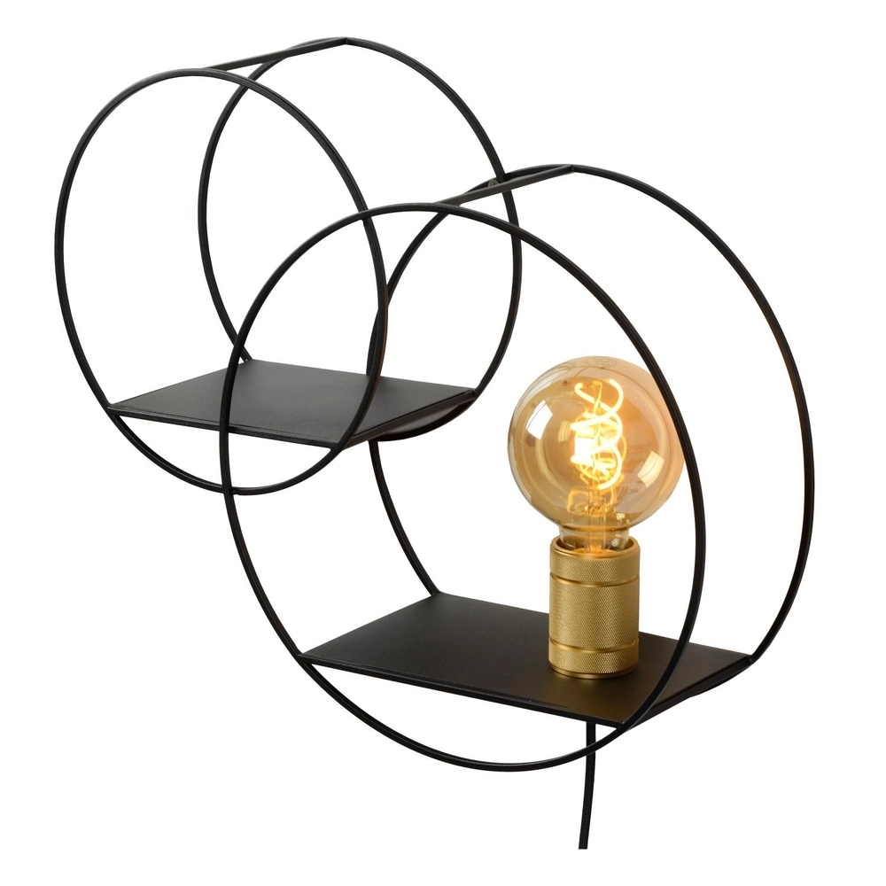 Lampe murale unique Circle noir avec des étagères Lucide 5411212211408