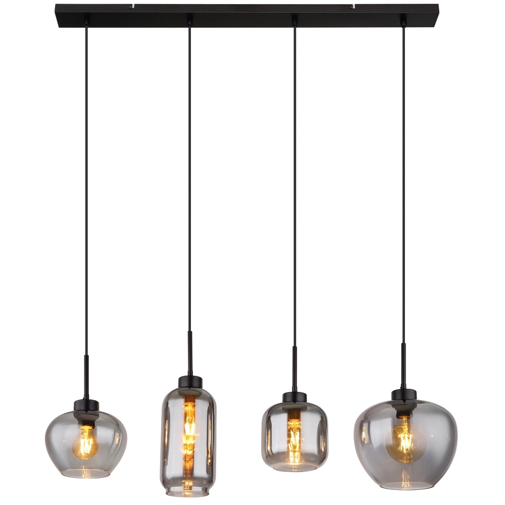 Lampe suspendue à 4 lumières Matt noir avec verre fumé Globo 9007371451258