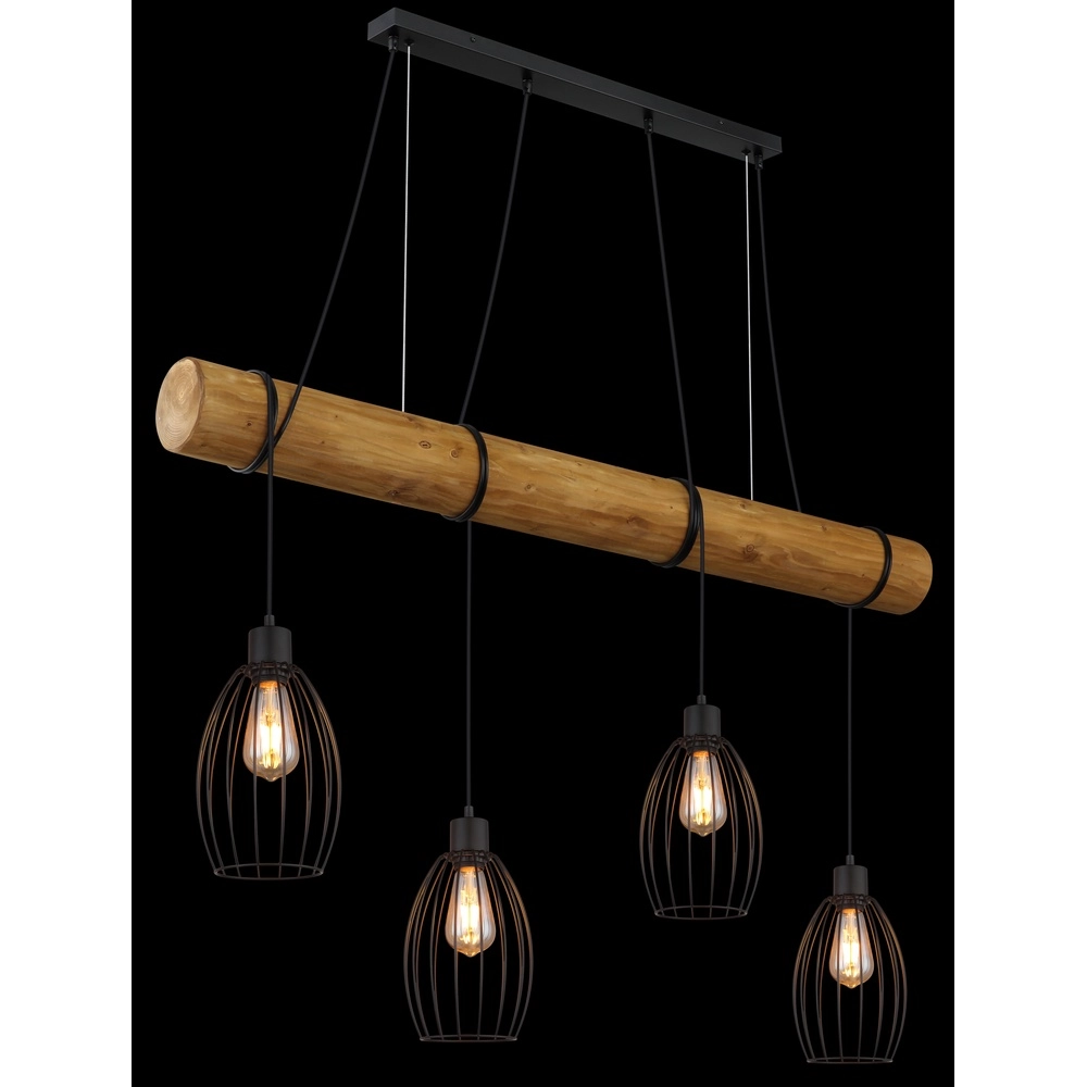 Lampe pendante de campagne Berti Bois 4-clair avec noir Globo 9007371583591
