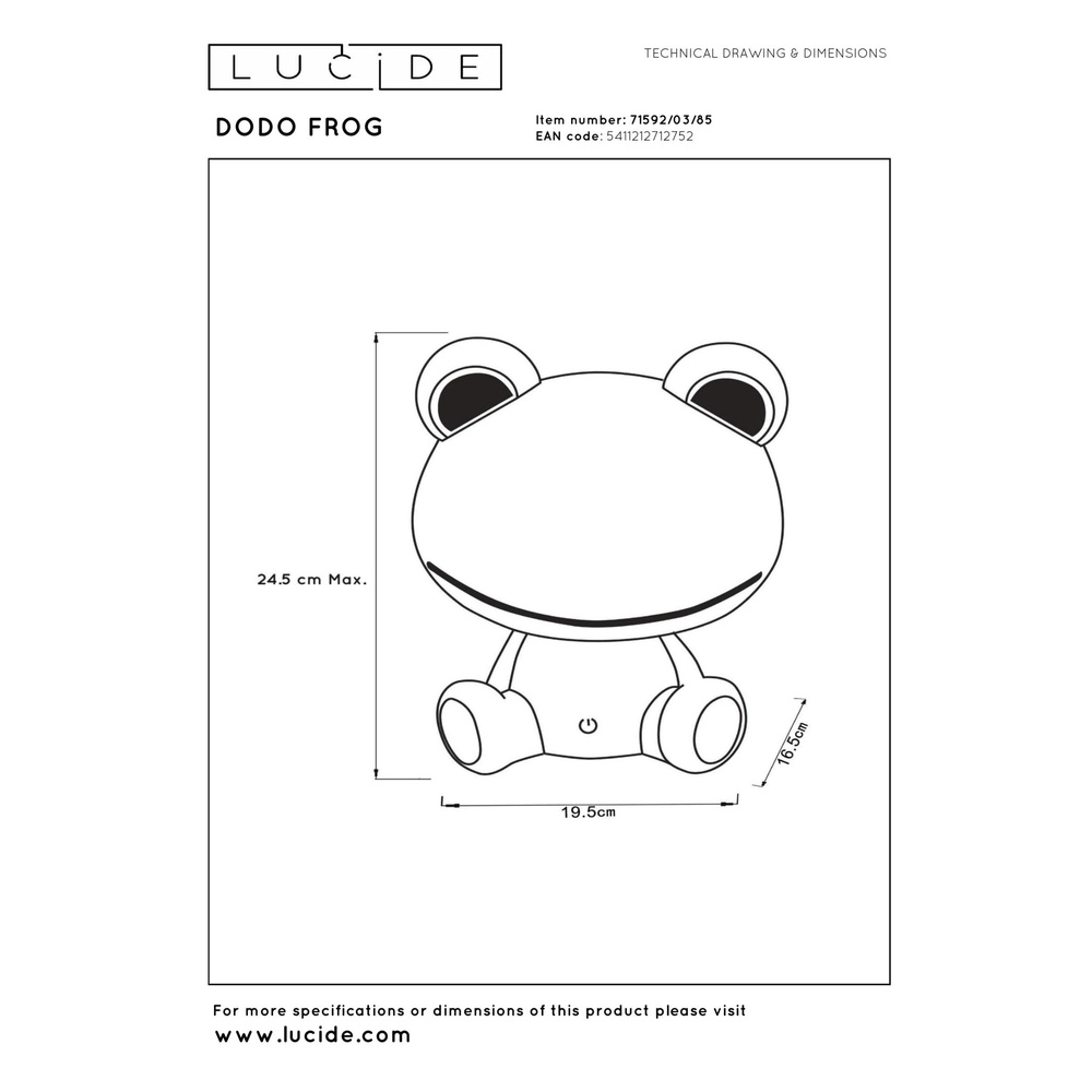 Veilleuse Dodo Frog Chambre des enfants en vert Lucide 5411212712752