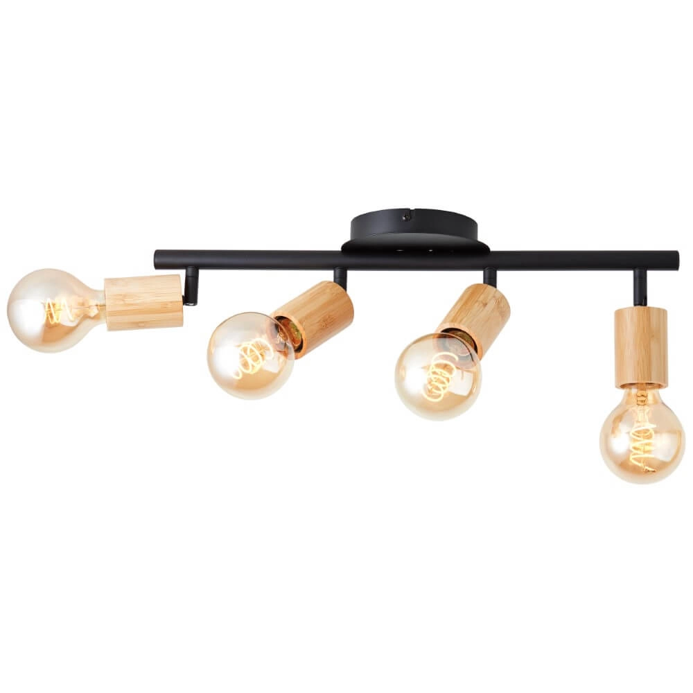 Plafonnier 4 lumières Tiffany noir avec du bois Brilliant 4004353406492