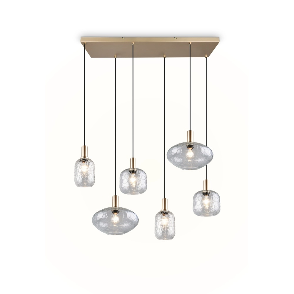 Lampe suspendue à 6 lampes Emelie Or avec verre fumé Trio 4017807702576
