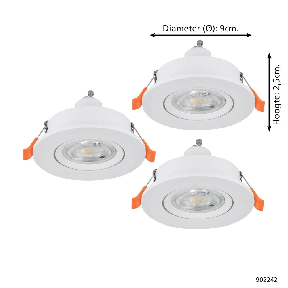 Lot de 3 spots encastrés Barranco blanc Ø 9cm - 4,5W - 3000K Eglo 9008606359240