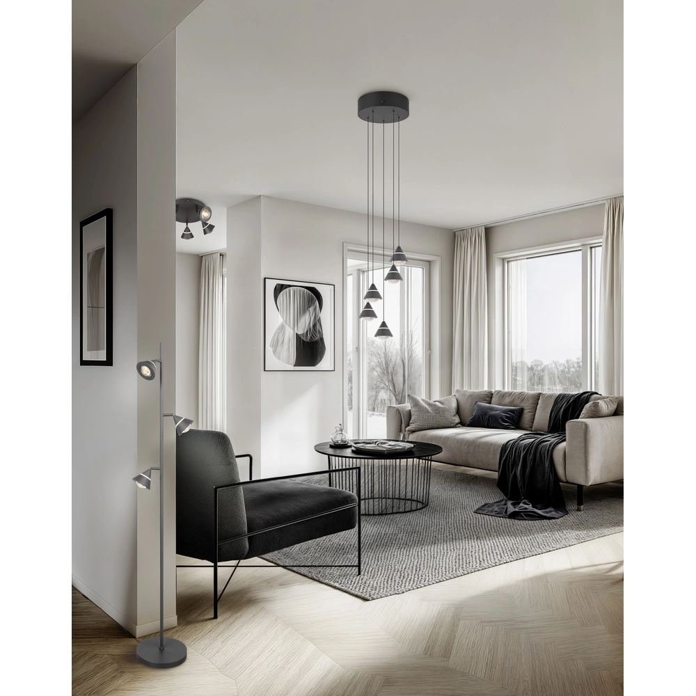 Suspension design Romeo 5 lumières noir Trio 4017807667806